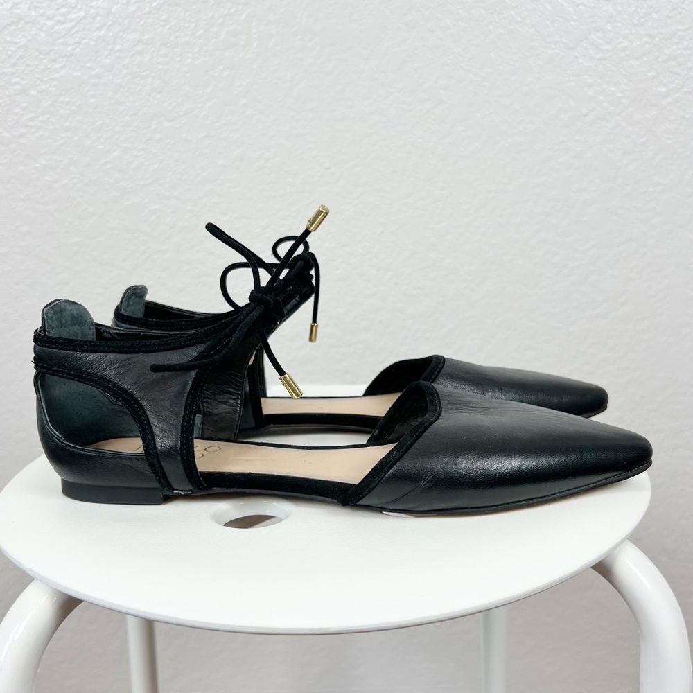 Franco Sarto Black Leather Shaker Flats Pointed Toe Shoes Womens Size 7.5